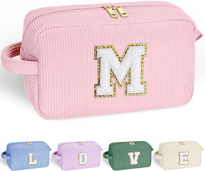 YOOLIFE Birthday Gifts for Women - Mom Christmas Gifts for Women Teen Girls, Personalized Initial Travel Makeup Bag Best Friend Birthday Gift Teacher Mom Grandma Teacher Christmas Gift Letter M