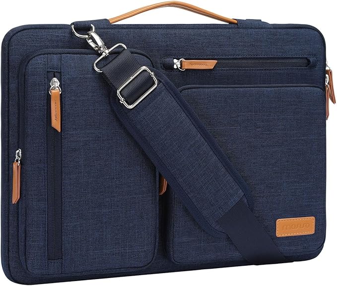 MOSISO 360 Protective Laptop Shoulder Bag,14 inch Computer Bag Compatible with HP Lenovo Dell ASUS Acer, HP, Dell Latitude, Lenovo,Side Open Messenger Bag with 4 Zipper Pockets&Handle, Navy Blue