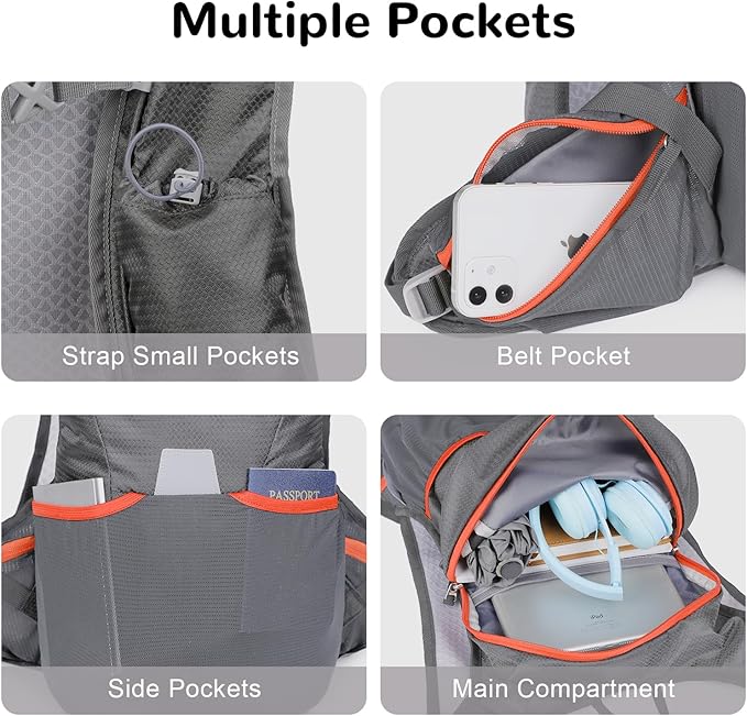 12L Small Hiking Backpack with Chest Strap for Men Women, Bike Backpack for Helmet, Black