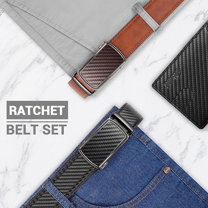 Zitahli Mens belt 2 Pack - Men Leather Belt Design for Work Business and Casual Golf Jeans-Men's Accessories Gifts for Men
