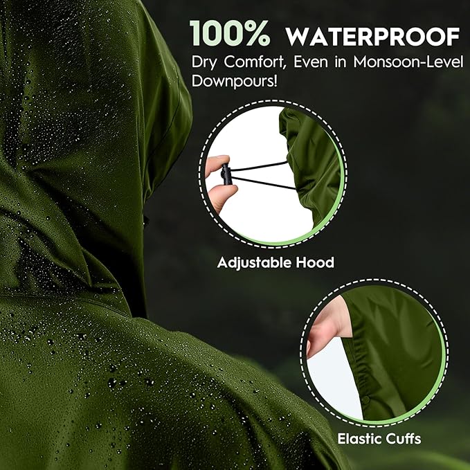 Bruvoalon 3-in-1 Rain Poncho with 1/4 Zip & Chest Pocket, Waterproof, Sunshade, Ground Mat for Adults & Youth Emergency