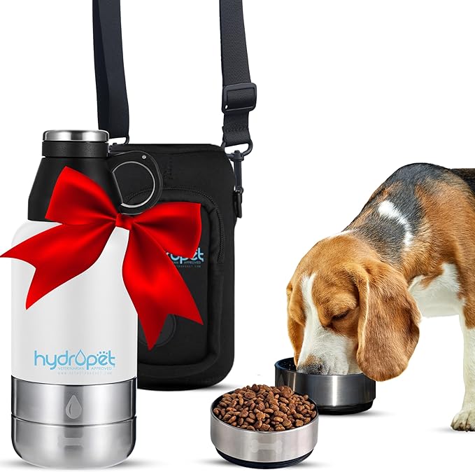 Hydropet Portable Dog Water Bottle (32 oz) - Insulated Dogs & Cats Travel Bottles, Stainless Steel - Detachable Dog Food Bowl and Water Bowl - Great for Daily Walks - Puppy Essentials & Accessories