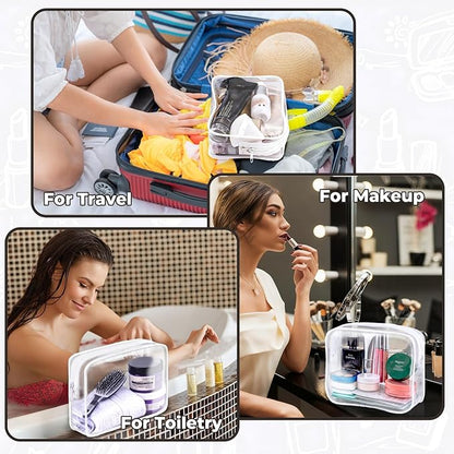 6 Pieces Clear Makeup Bags Bulk TSA Approved Toiletry Bag for Travel PVC Waterproof Clear Cosmetic Pouch with Zipper for Men and Women Carry-on Travel Essentials (White)