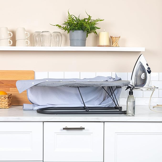 Household Essentials Tabletop Ironing Board with Iron Rest and Door Hanger | Compact Folding Ironing Station for Dorm Rooms, Apartments, and Small Spaces | 36.5"x12"