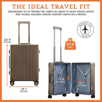 Aleon All Aluminum Lightweight Carry-On Luggage - Hardside Carry-On Suitcase, TSA Approved, Hard Shell Suitcase for Travel, Airline Approved 21 Inch Hard Spinner Wheels Luggage (Bronze)