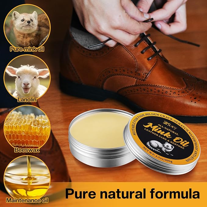 8 Pcs Mink Oil for Leather Shoes Boots 3.5 oz Leather Conditioner and Cleaner with Travel Bag Soften for Boots and Shoes Care(Style B)