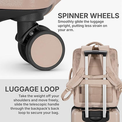 U.S. Traveler Vista Way 3-Piece Travel Set, 21-Inch Carry-on Hardside with TSA Lock, 18-Inch Travel Backpack with Laptop Sleeve, Toiletry Bag, Beige