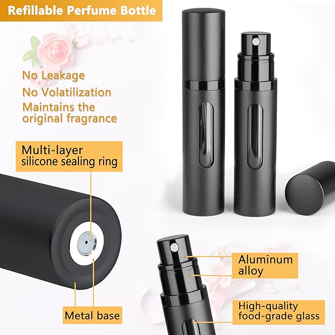 Perfume Travel Refillable Bottle - 2-Pack 5ML Pocket Perfume Atomizer (Black & Black)