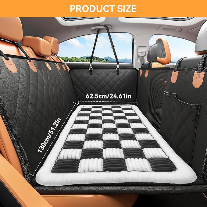 Backseat Dog Bed Non-Slip, Back Seat Pet Mat, Soft and Comfortable Dog Seat Covers for Travel, Pet Car Blanket for Backseat Extender and Seat Covers (Black&White, 51.2"x24.6")