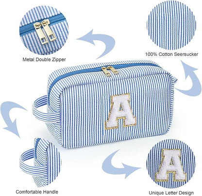 YOOLIFE Gifts for Daughter Girls Kids - 3 4 5 6 7 8 9 10 11 12 13 14 Year Old Girl Birthday Gifts, Teen Girl Gifts Trendy Stuff, Personalized Initial Makeup Bag, Blue Toiletry Bag, Letter A