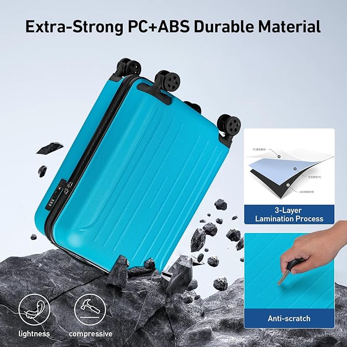 KYME Carry on luggage 22x14x9 Airline Approved Suitcase Hardshell With Double Spinner Wheels, PC+ABS TSA Lock Travel Luggage (Ocean Blue, 20" Carry On)