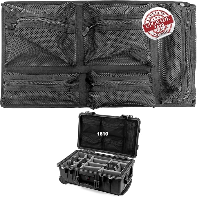 UPGRADED LAFENLIN Lid Organizer for Pelican 1510 Case, 5 Mesh Pockets Storage Organizer, Fits Camera Cases, Diving Dry Boxes, Hard Cases & Toolboxes, Includes Screws & Velcro, Durable, Thickening Mesh