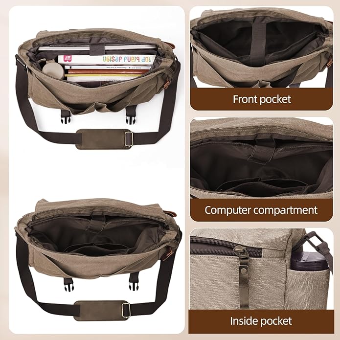 Messenger Bag for men Laptop Bag UnisexRetro Canvas Bag14-15.6 inches Casual single shoulder bag For Work College Travel