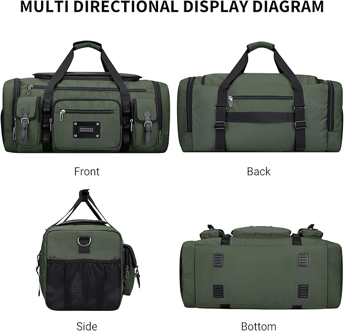 WITZMAN Duffle Bag for Men Large Carry On Weekender Bag 54L Nylon Duffle Gym Bags for Travel with Shoes Compartment(B717 Army Green)