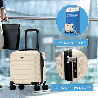 Flight Knight Carry On Suitcase 16.25x13.5x8 Hardside TSA Lock & USB Port Lightweight Luggage Silent Double Spinner Wheels Maximum Underseat Carry-On Bag For Virgin & South West Approved Airlines
