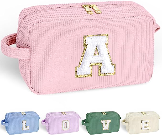 YOOLIFE Christmas Gifts for Teen Girls Kids - Birthday Gift for Girl Kid Christmas Gift for Grandkids, Monogram Cute Makeup Bag Teen Girl Daughter Birthday Gifts for Women Girls Pink Letter A