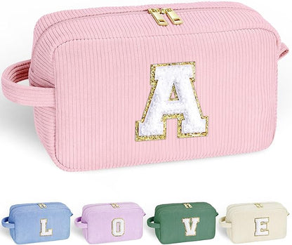 YOOLIFE Christmas Gifts for Teen Girls Kids - Birthday Gift for Girl Kid Christmas Gift for Grandkids, Monogram Cute Makeup Bag Teen Girl Daughter Birthday Gifts for Women Girls Pink Letter A