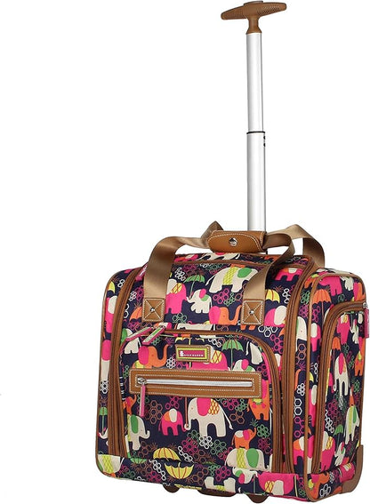 Lily Bloom Designer 15 Inch Carry On - Weekender Overnight Business Travel Luggage - Lightweight 2- Rolling Wheels Suitcase - Under Seat Rolling Bag for Women (Elephant Rain)