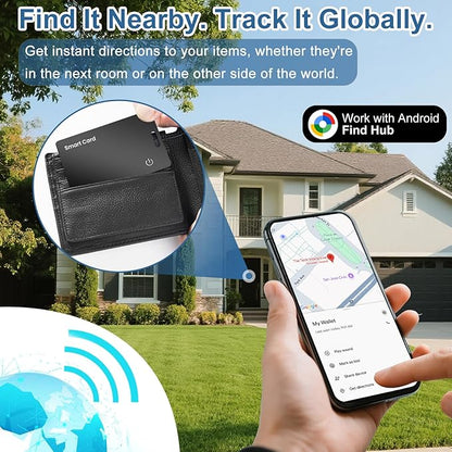 2-Pack Tracker Card for Android - Works with Google Find Hub/My Device Compatible, Ultra-Thin Wireless Charging Bluetooth Locator with Keyring Hole for Keys, Wallets, Pets, Bags & Luggages