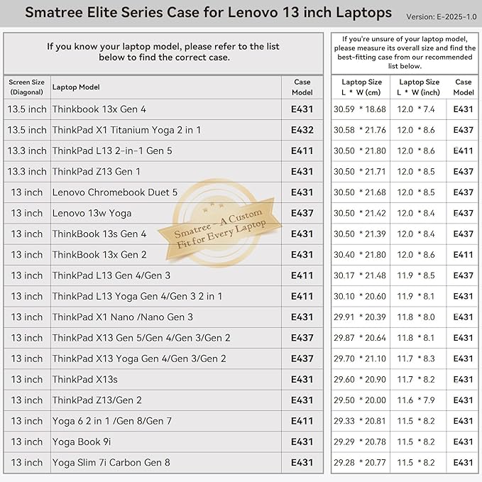 Smatree 13 inch Laptop Sleeve for Lenovo Yoga 6 Gen 7/8 Laptop Bag with Accessory Pocket, YKK Zipper, Patented Shockproof Design (E411)