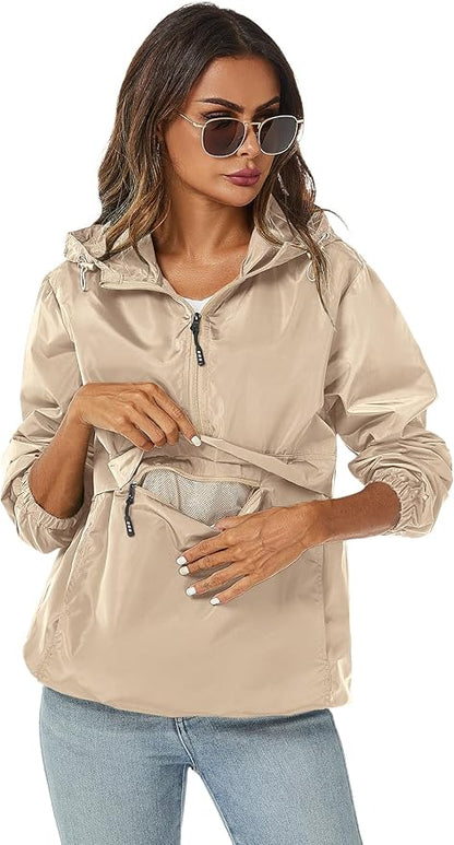 Avoogue Womens Rain Jacket with Hood,Pullover,Packable,Lightweight,Windbreaker,Waterproof,Breathable.