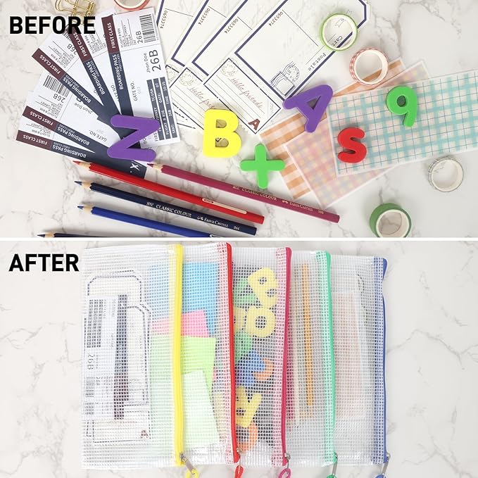 EOOUT 72pcs Pencil Pouches, Small Mesh Zipper Pouch, 16 Colors, 9.5x4.5 Inches for Bills, Cash, Cosmetics, Travel Storage, School and Office Supplies Organization