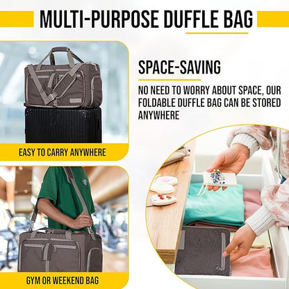 LEGEND 40L Foldable Duffle Bag for Travel - Packable Duffle Bags w/Shoe Compartment - Tear Resistant Collapsible Duffel Bags for Traveling - Lightweight Folding Duffel Bag for Men & Women -Chocolate