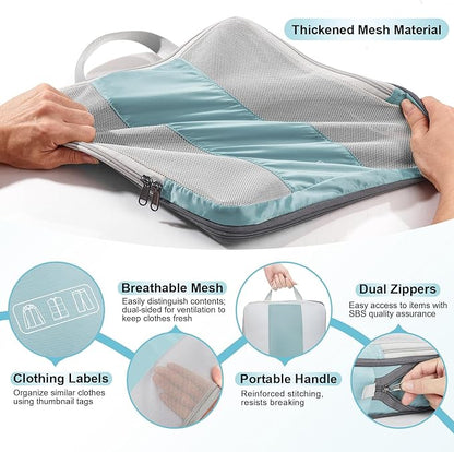 8 Set Compression Packing Cubes for Travel Essentials,Compressible Expandable Packing Cubes for Suitcase,OlarHike Luggage Organizer Bags for Travel,Handy Helper for Organizing Clothes(Blue Gray)