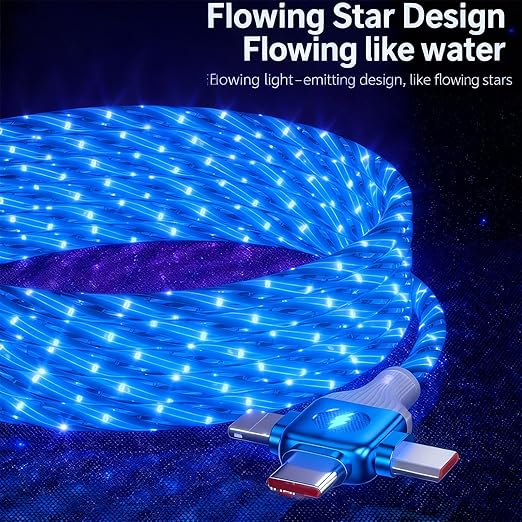 USB Cable PD Fast Charger Lighted Up(USB 6IN1 Starry Blue) Mobile Phone Data Cable,Fast Charging Cable,TPE Material,Compatible with Almost All Devices.