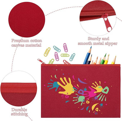 12 Pieces Cotton Canvas Makeup Bag, Multipurpose Cosmetic Bag with Zipper Travel Toiletry Pouch, Blank DIY Craft Bag (Red, M)
