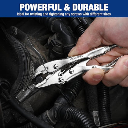 WORKPRO Locking Pliers, 4-inch Mini Curved Jaw Vice Grips pliers, Chromium-Vanadium Steel Locking Pliers with Wire Cutter, Locking Adjustable Vise Grips for Clamping Twisting Welding