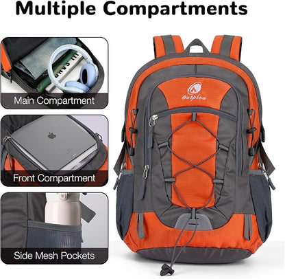 25L Small Hiking Backpack Daypack for Men Women, Waterproof Outdoor Backpack with Chest Strap for Camping, Orange