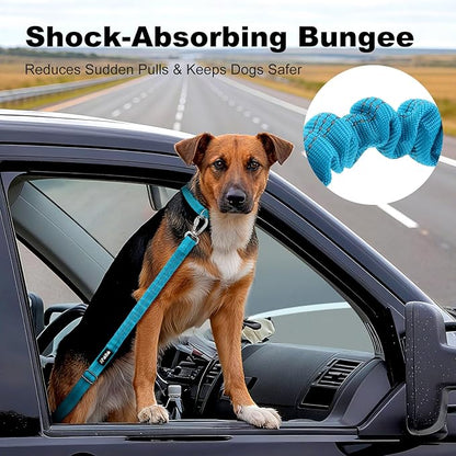 Dog Seat Belt for Car, Adjustable Dog Car Harness Seatbelt for Small Medium Large Dogs, Heavy Duty Travel Safety Restraint with Locking Aluminum Hook & Reflective Nylon Strap, Light Blue
