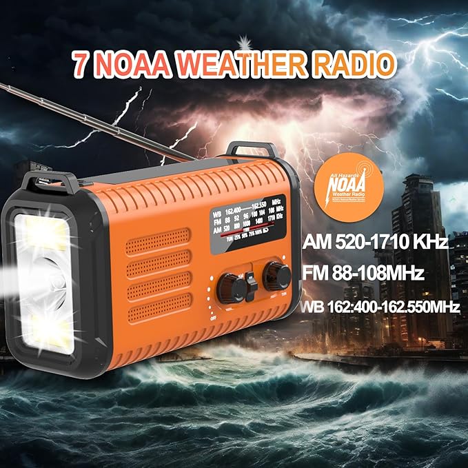 20000mAh Emergency Radio, Hand Crank Radio with NOAA AM FM, Solar Powered & USB Charging, Flashlight, Reading Lamp, Headphone Jack, SOS & Compass, Perfect for Christmas Gifts Outdoor Camping