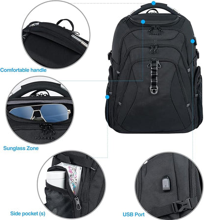 KROSER Travel Laptop Backpack 18.4 Inch XXXL Gaming Backpack with Hard Shell Saferoom RFID Pockets Water-Repellent Business College Daypack Stylish Laptop Bag for Men/Women-Black