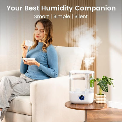COMHOMA Smart Humidifiers for Bedroom, 5L Top Fill Supersized Humidifier Essential Oil Diffuser for Baby & Plants, 3 adjustable Mist with 28dB Quiet, Touch/APP/7-color Nightlight, 36H Runtime, White