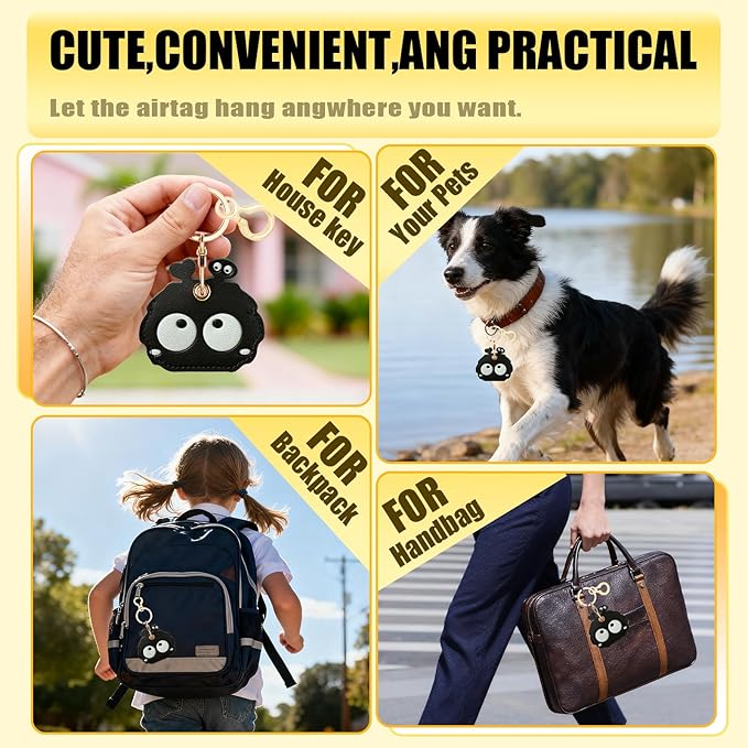 Leather Keychain for Airtag, Cute Protective Keychain Holder Compatible with Apple Air Tag,GPS Item Tracker Case Cover for Keys,Bags,Pets,Luggage(Briquette)