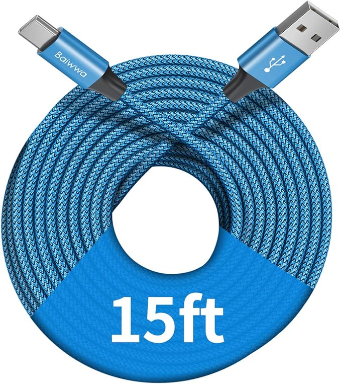 Baiwwa Long USB C Cable 15ft, USB A to Type C Cable Charger Cord Premium Nylon Braided for iPhone 16 15 Series Samsung Galaxy Note Tab, Moto, LG, Pixel and More USB C Smartphone & Tablet
