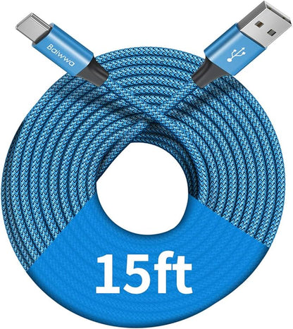 Baiwwa Long USB C Cable 15ft, USB A to Type C Cable Charger Cord Premium Nylon Braided for iPhone 16 15 Series Samsung Galaxy Note Tab, Moto, LG, Pixel and More USB C Smartphone & Tablet