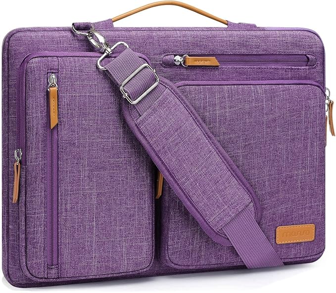 MOSISO 360 Protective Laptop Shoulder Bag,15-15.6 inch Computer Bags Compatible with MacBook Pro 16 inch, HP, Dell, Lenovo, Asus Notebook,Side Open Messenger Bag with 4 Zipper Pockets, Argyle Purple