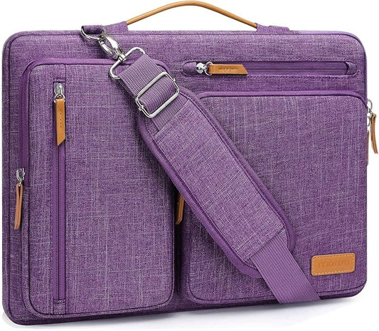 MOSISO 360 Protective Laptop Shoulder Bag,15-15.6 inch Computer Bags Compatible with MacBook Pro 16 inch, HP, Dell, Lenovo, Asus Notebook,Side Open Messenger Bag with 4 Zipper Pockets, Argyle Purple