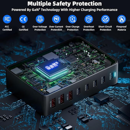 440W Fast Charging 8 Port USB C Charger Block, Multi-Device USB Charging Station Wall Desktop Charger with GaN Ⅲ Technology, USB-C Charger Adapter for MacBook/iPad/iPhone 16/Samsung Galaxy/DELL/HP