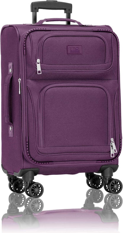 U.S. Traveler Rio Lightweight Softside Rolling Carry-on Suitcase, 4-Wheel Single, Purple