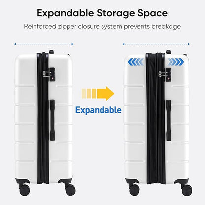 OLIXIS 3-Piece Luggage Set, 20/24/28 Inch Hardside Suitcases with Spinner Wheels, Lightweight ABS Hard Shell Travel Luggage, TSA Approved Lock, Expandable Carry-On & Checked Luggage–White