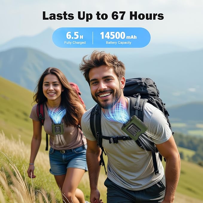 PANERGY 10000mAh Portable Waist Clip Fan, 40H Cooling Personal Wearable Fan, 5 Speeds 16000RPM Strong Belt Fan, Rechargeable Hands-free Neck Fan With Flashlight for Outdoor Jobsite Camping Traveling