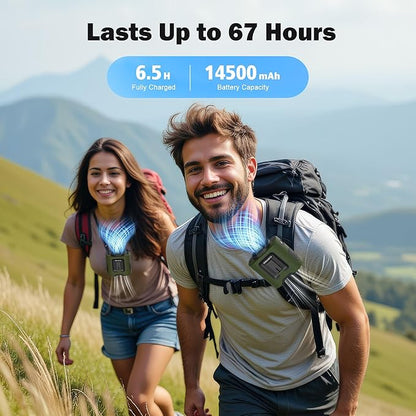 PANERGY 10000mAh Portable Waist Clip Fan, 40H Cooling Personal Wearable Fan, 5 Speeds 16000RPM Strong Belt Fan, Rechargeable Hands-free Neck Fan With Flashlight for Outdoor Jobsite Camping Traveling