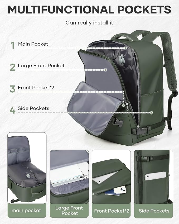 Vacuum Seal Backpack Travel With Pump,Large Carry On Vacpack Backpacks For Women Men,Mochila De Viaje Compresion Al Vacio,Personal Item Travel Backpack With Vacuum System,Olive Green