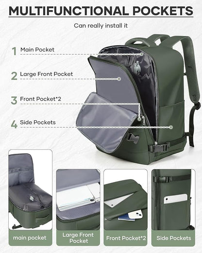 Vacuum Seal Backpack Travel With Pump,Large Carry On Vacpack Backpacks For Women Men,Mochila De Viaje Compresion Al Vacio,Personal Item Travel Backpack With Vacuum System,Olive Green