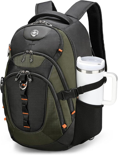 Swissdigital Design Laptop Backpack with USB Charging Port, Travel Backpack Fits 15.6 inches Computer, 31L College School Backpack for Men, Olive/Black | SD803-26
