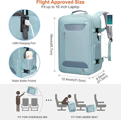 PIJUSHI Travel Backpack for Women Flight Approved Carry on Bag 16 inch Laptop Personal Item Daypack with Shoe Compartment(PE038 Blue)